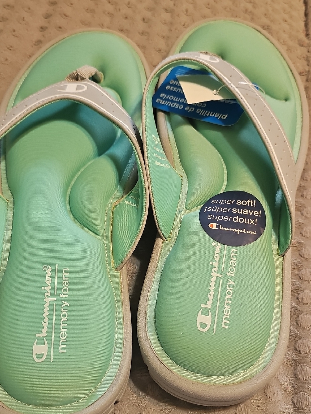 Champion Women’s Mint Green Memory Foam Sandals with White Trim
